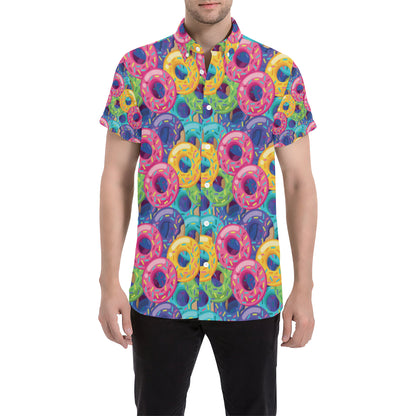 Donut Pattern Print Design DN010 Men's Short Sleeve Button Up Shirt