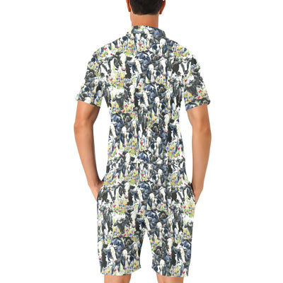 Cow Watercolor Print Pattern Men's Romper