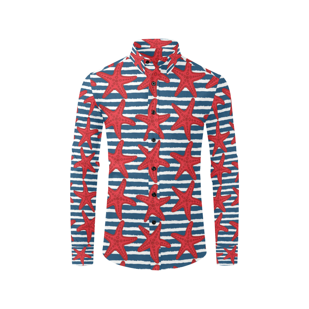 Starfish Red Pattern Print Design 02 Men's Long Sleeve Shirt