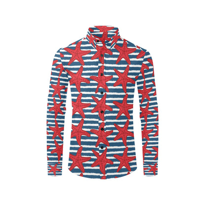 Starfish Red Pattern Print Design 02 Men's Long Sleeve Shirt
