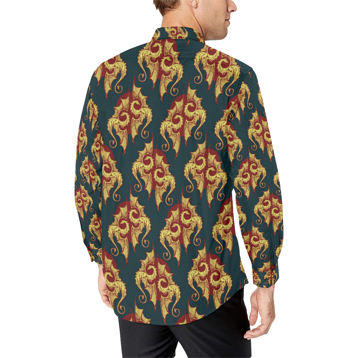 Dragons Gold Design Pattern Men's Long Sleeve Shirt