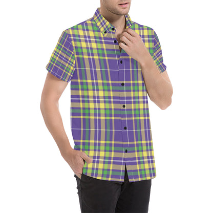 Mardi Gras Pattern Print Design 010 Men's Short Sleeve Button Up Shirt