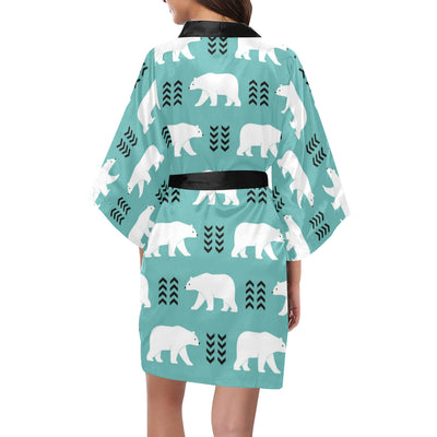 Polar Bear Pattern Print Design A05 Women's Short Kimono