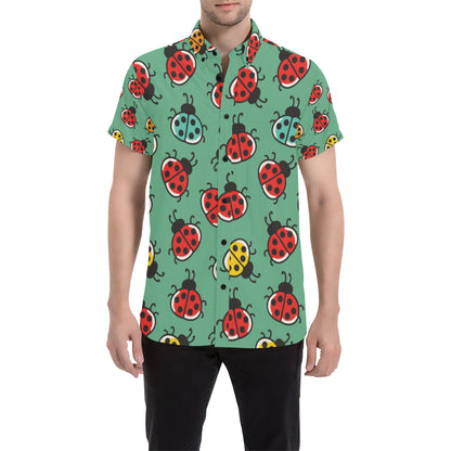 Ladybug Pattern Print Design 02 Men's Short Sleeve Button Up Shirt
