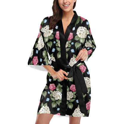 Hydrangea Pattern Print Design HD09 Women Kimono Robe
