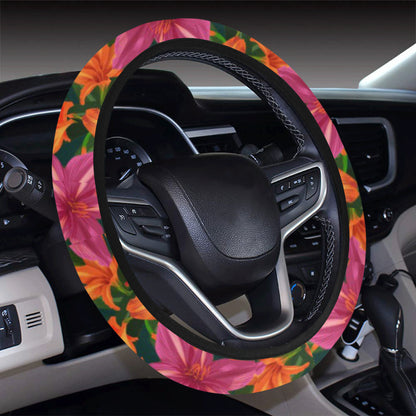 Amaryllis Pattern Print Design AL01 Steering Wheel Cover with Elastic Edge