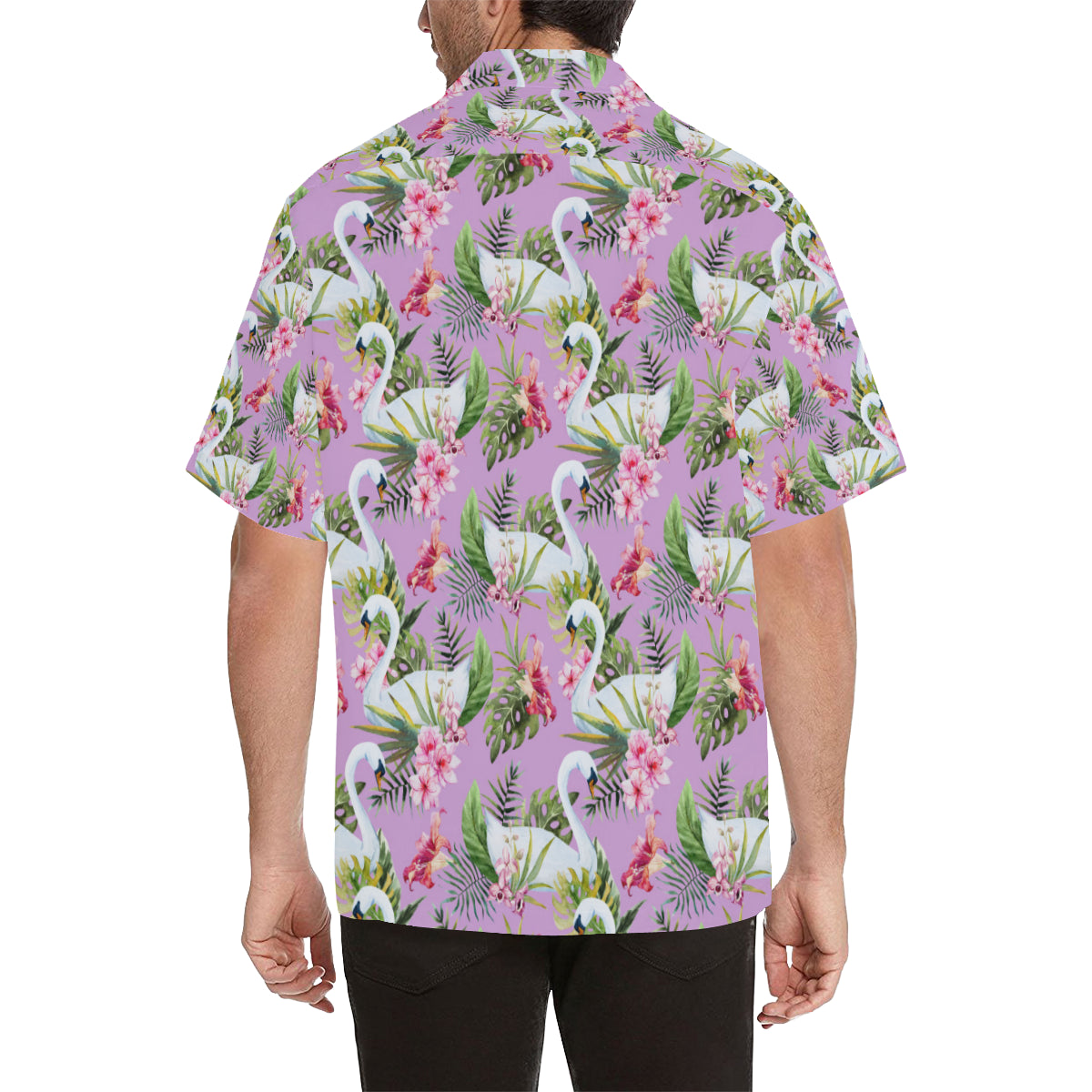 Swan with Flower Pattern Print Design 01 Men's Hawaiian Shirt