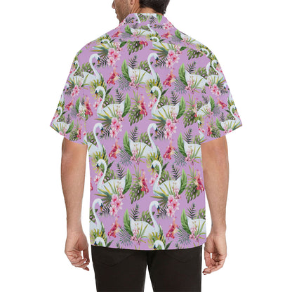 Swan with Flower Pattern Print Design 01 Men's Hawaiian Shirt