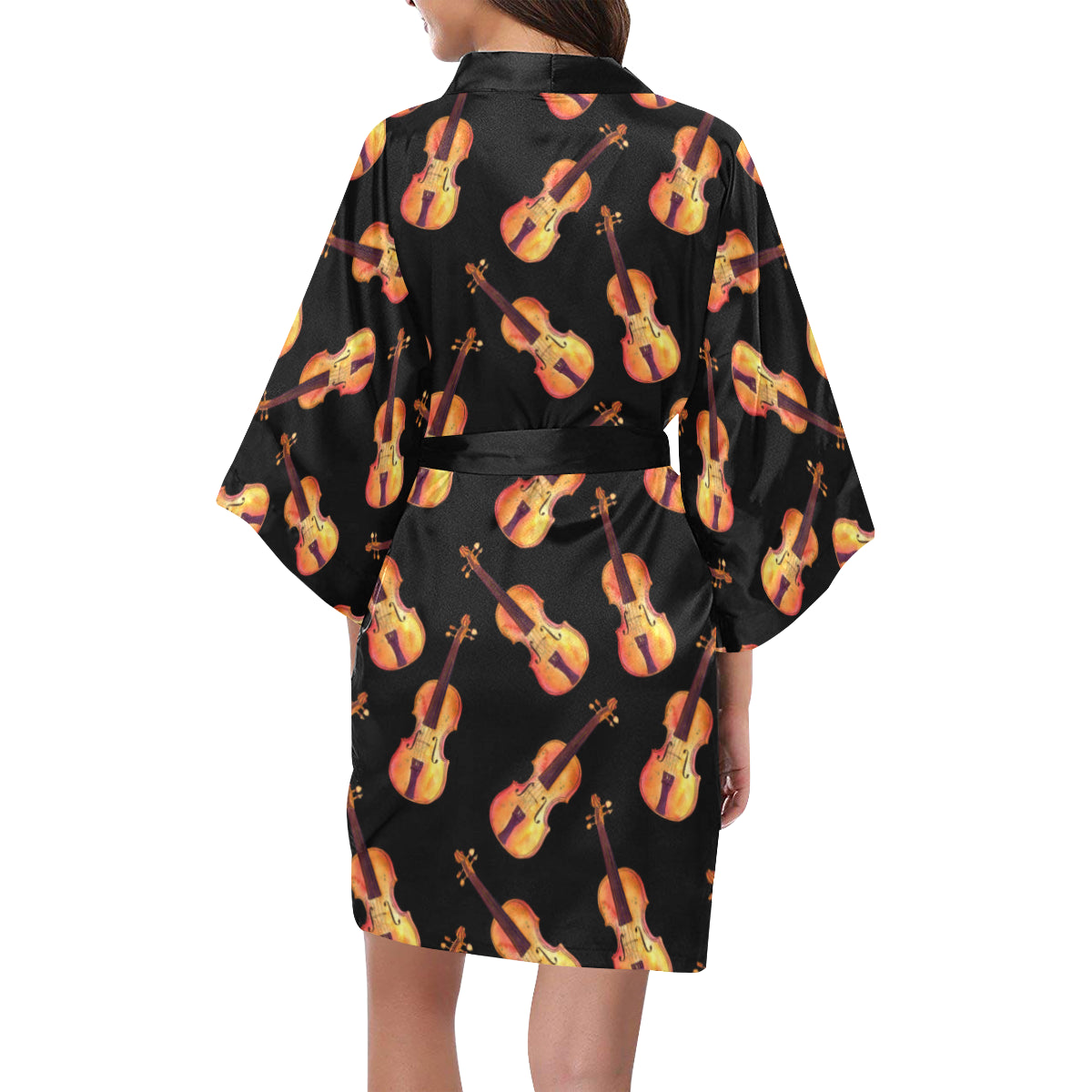 Violin Pattern Print Design 04 Women's Short Kimono