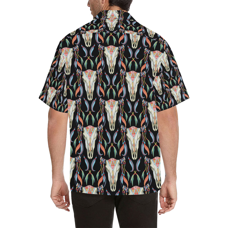 Buffalo Head Boho Style Pattern Print Design 01 Men's Hawaiian Shirt