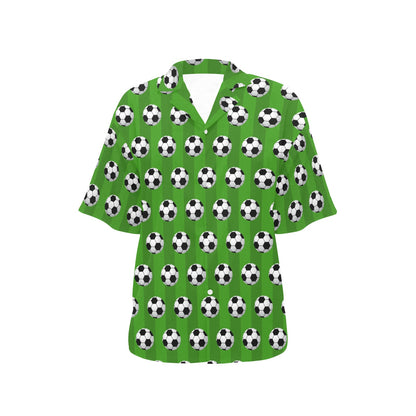 Soccer Ball Green Backgrpund Print Women's Hawaiian Shirt