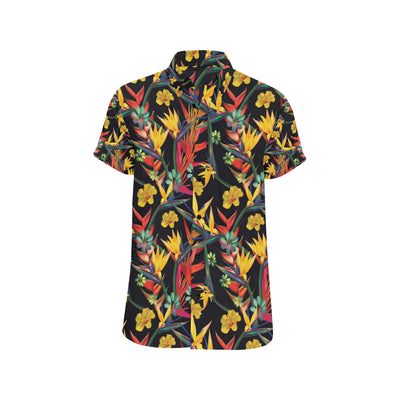 Bird Of Paradise Pattern Print Design BOP016 Men's Short Sleeve Button Up Shirt