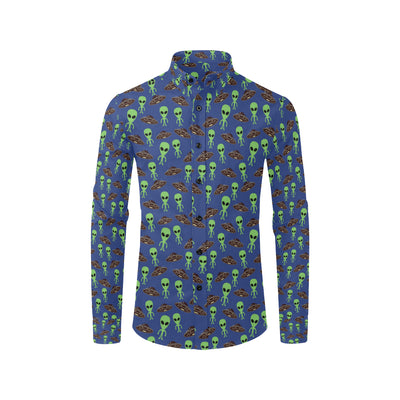 Alien Green UFO Pattern Men's Long Sleeve Shirt