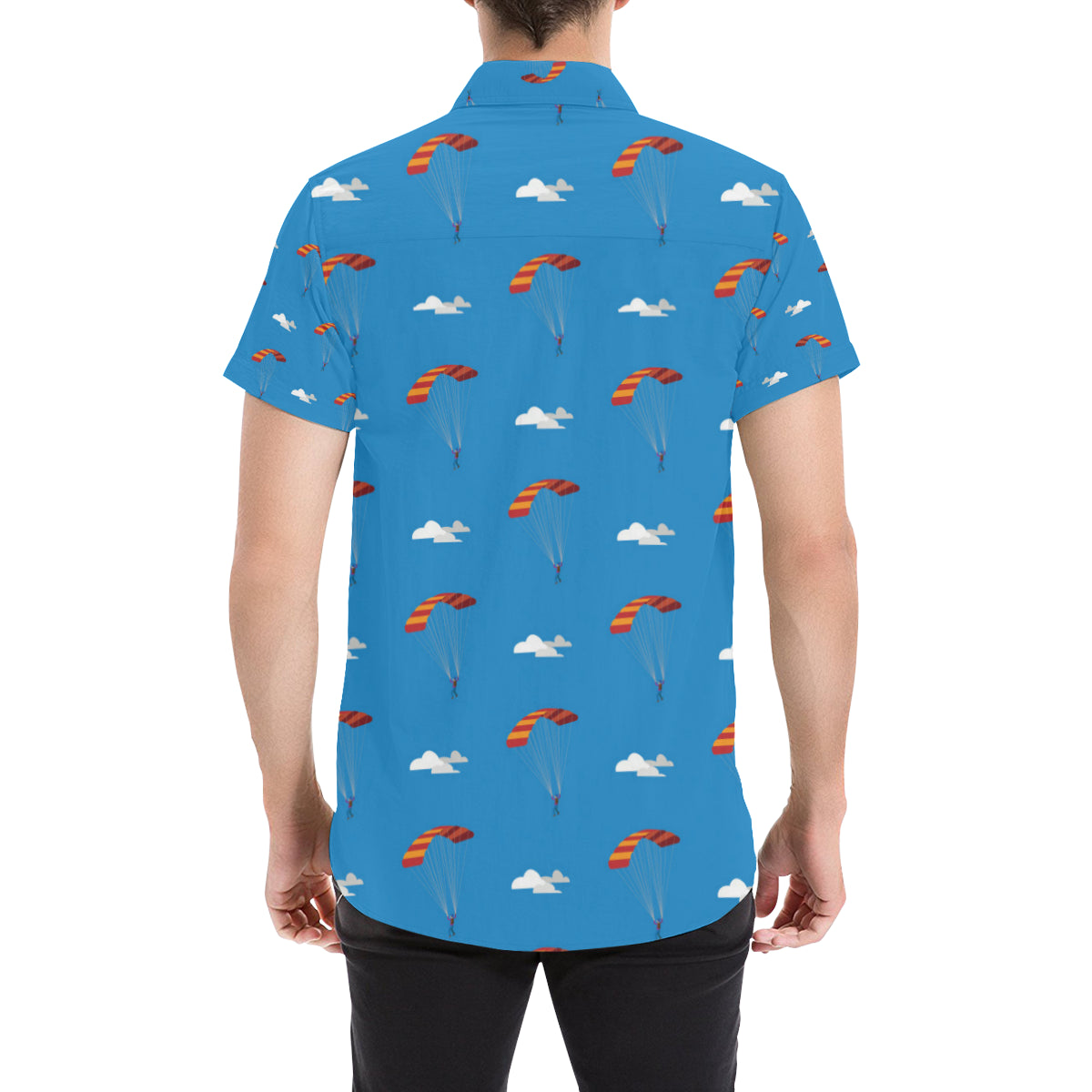 Skydiving Pattern Print Design 02 Men's Short Sleeve Button Up Shirt