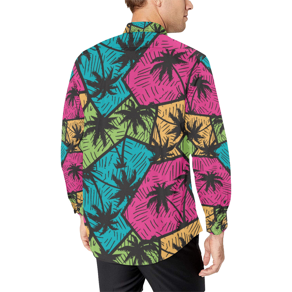 Palm Tree Pattern Print Design PT09 Men's Long Sleeve Shirt