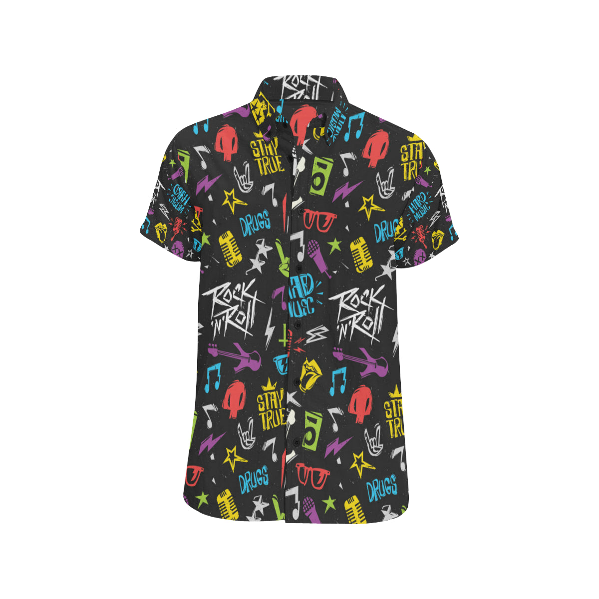 Rock and Roll Pattern Print Design A02 Men's Short Sleeve Button Up Shirt