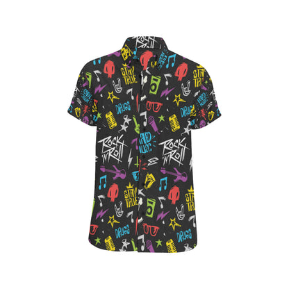 Rock and Roll Pattern Print Design A02 Men's Short Sleeve Button Up Shirt
