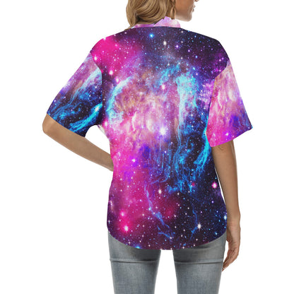 Galaxy Night Purple Space Print Women's Hawaiian Shirt