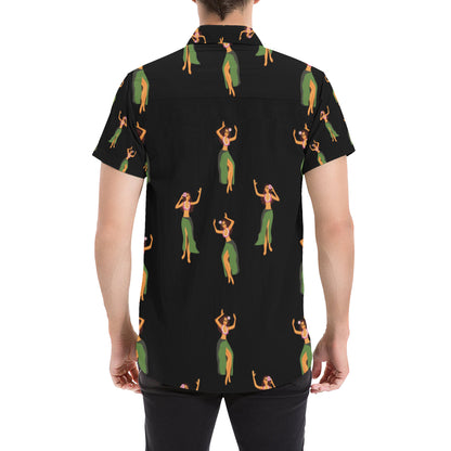 Hula Dancers Girl Pattern Print Design 01 Men's Short Sleeve Button Up Shirt
