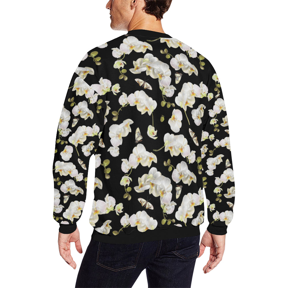 Orchid White Pattern Print Design OR011 Men Long Sleeve Sweatshirt