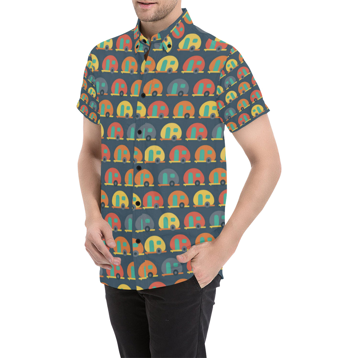 Camper Pattern Print Design 02 Men's Short Sleeve Button Up Shirt