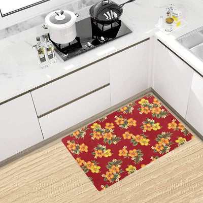 Orange Hibiscus Pattern Print Design HB026 Kitchen Mat