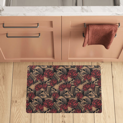 Microphone Skull Rose Pattern Print Design 02 Kitchen Mat