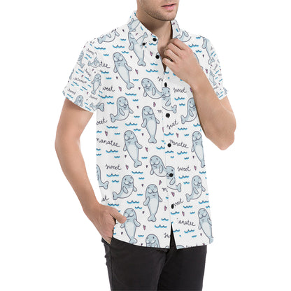 Manatee Baby Pattern Print Design 03 Men's Short Sleeve Button Up Shirt