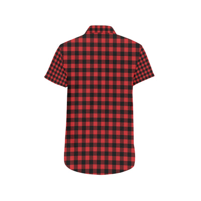 Red Black Buffalo Tartan Plaid Pattern Men's Short Sleeve Button Up Shirt