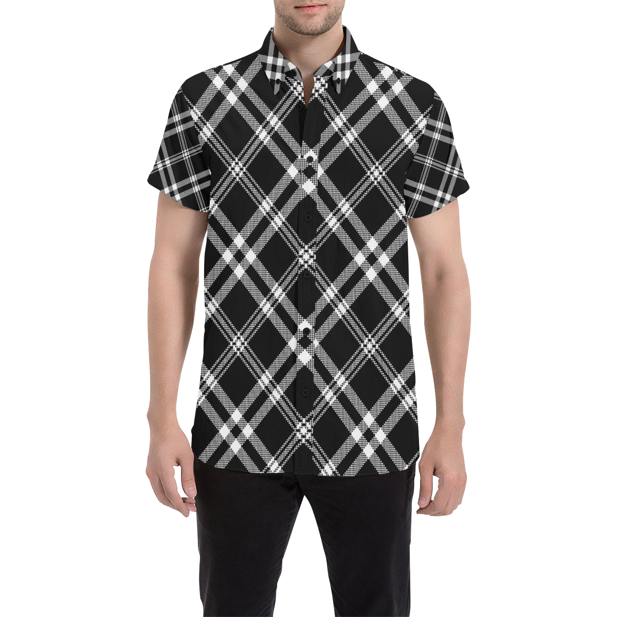 Madras Pattern Print Design 03 Men's Short Sleeve Button Up Shirt