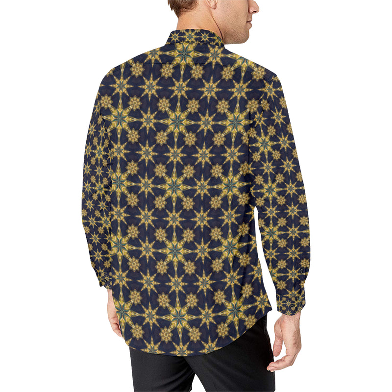kaleidoscope Gold Print Design Men's Long Sleeve Shirt
