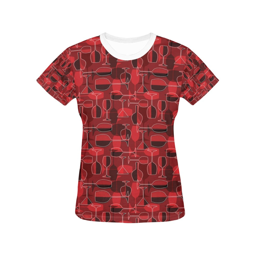 Wine Glass Print Design LKS301 Women's  T-shirt