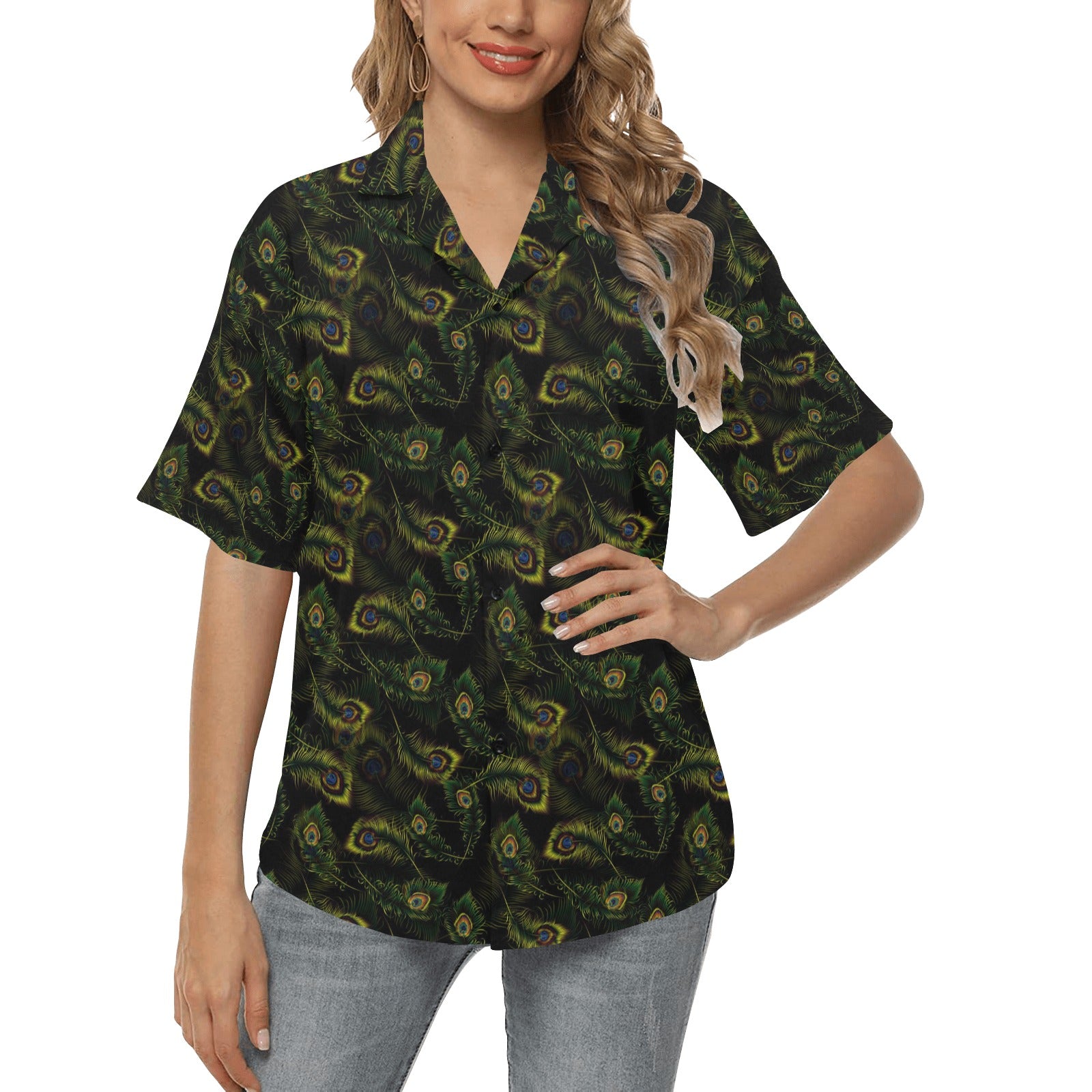 Peacock Feather Pattern Design Print Women's Hawaiian Shirt