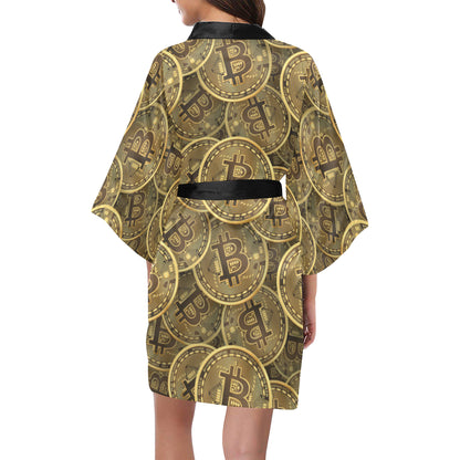 Bitcoin Pattern Print Design DO01 Women's Short Kimono