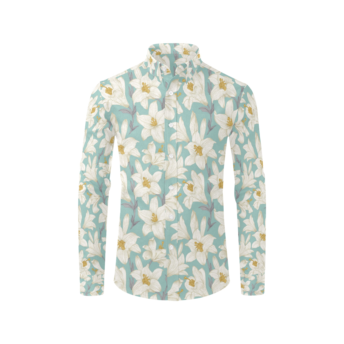 Lily Pattern Print Design 02 Men's Long Sleeve Shirt