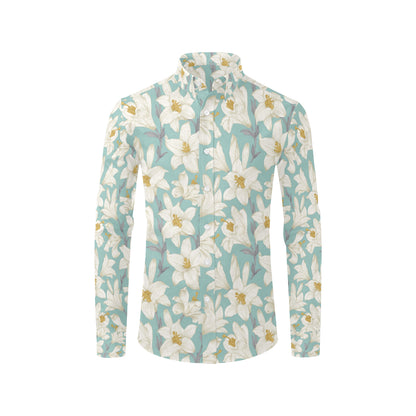 Lily Pattern Print Design 02 Men's Long Sleeve Shirt