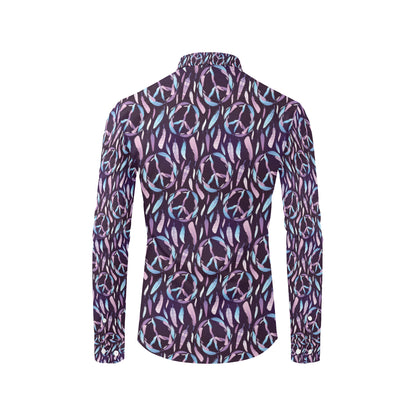 Peace Sign Feather Design Print Men's Long Sleeve Shirt