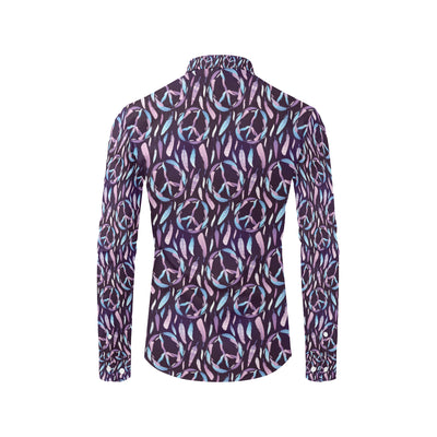 Peace Sign Feather Design Print Men's Long Sleeve Shirt