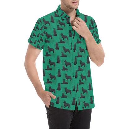 Belgian Sheepdog Pattern Print Design 01 Men's Short Sleeve Button Up Shirt