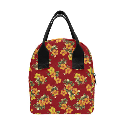 Orange Hibiscus Pattern Print Design HB026 Insulated Lunch Bag