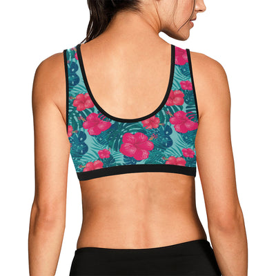 Red Hibiscus Pattern Print Design HB017 Sports Bra