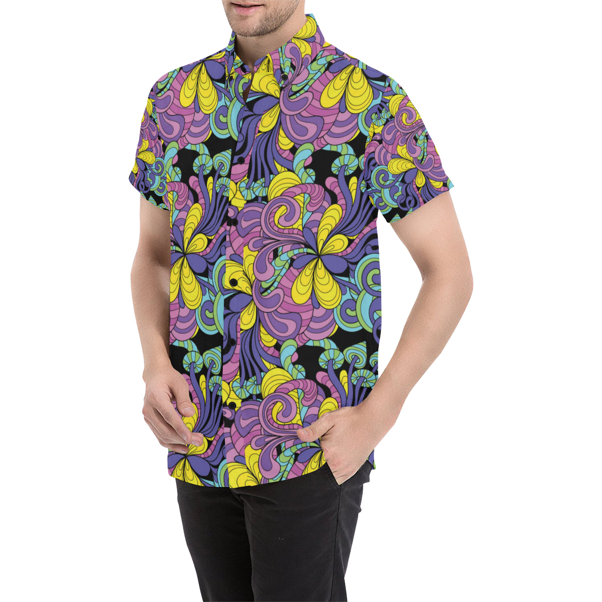 Psychedelic Pattern Print Design A04 Men's Short Sleeve Button Up Shirt