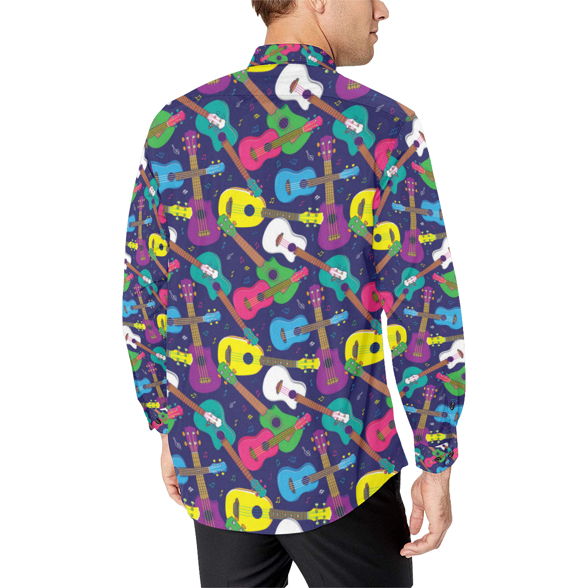 Ukulele Pattern Print Design 02 Men's Long Sleeve Shirt