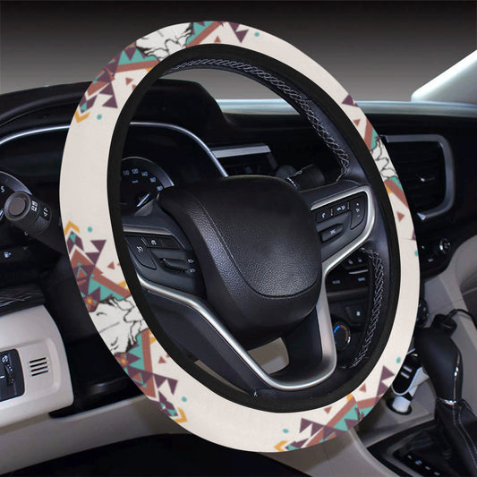 Buffalo Head Pattern Print Design 02 Steering Wheel Cover with Elastic Edge