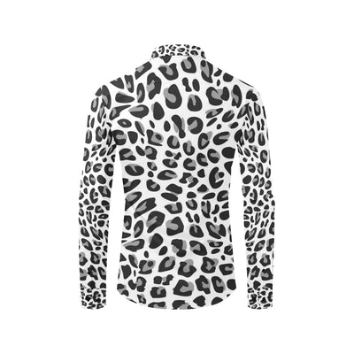 Snow Leopard Skin Print Men's Long Sleeve Shirt