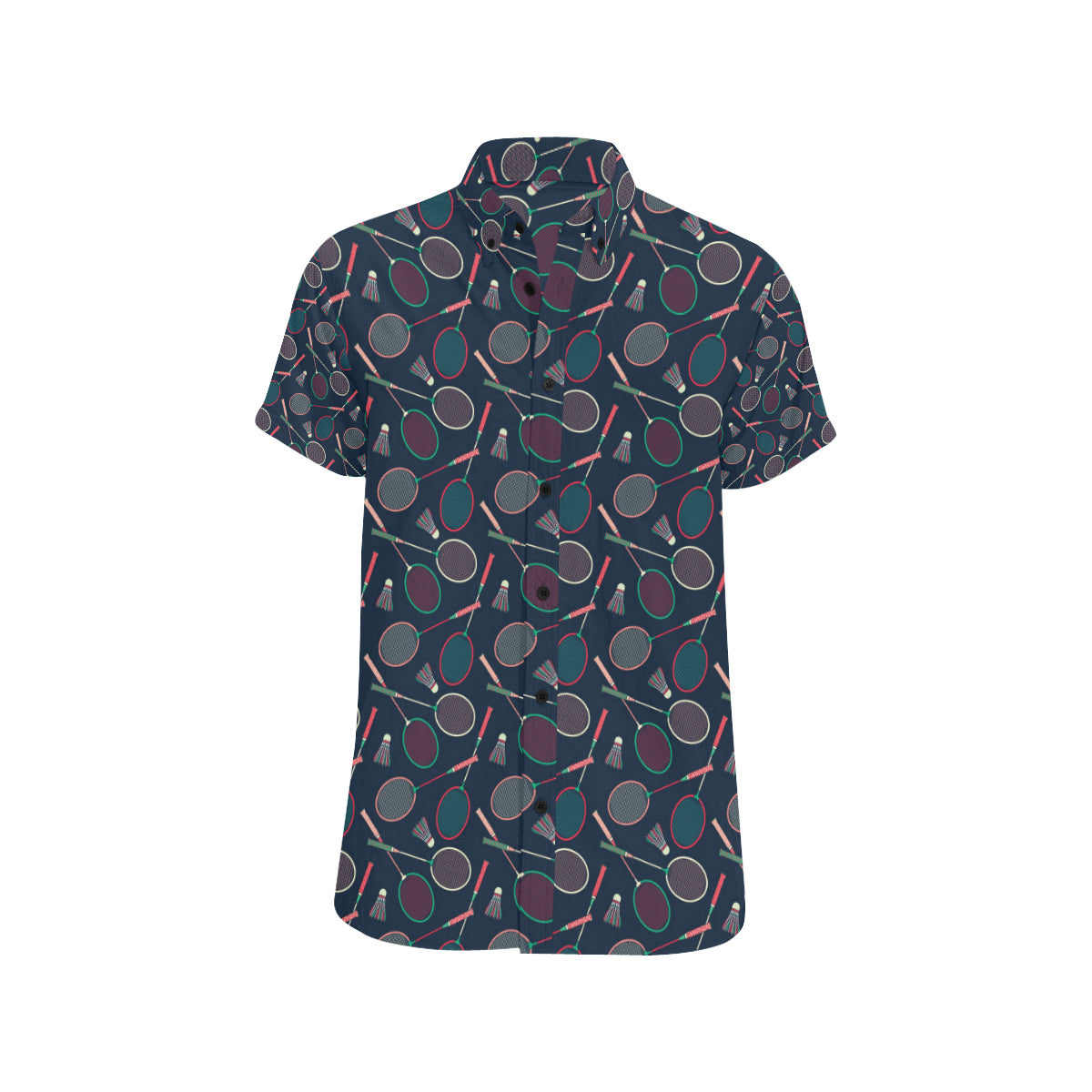 Badminton Pattern Print Design 03 Men's Short Sleeve Button Up Shirt