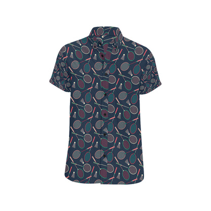 Badminton Pattern Print Design 03 Men's Short Sleeve Button Up Shirt