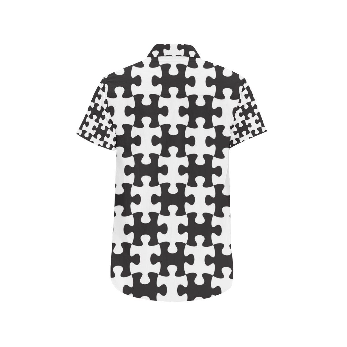 Puzzle Black White Pattern Print Design A02 Men's Short Sleeve Button Up Shirt