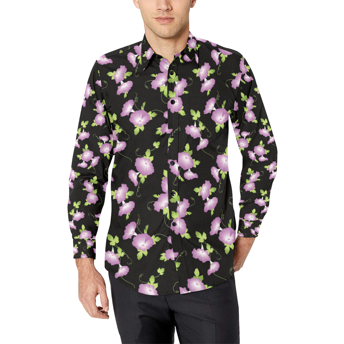 Morning Glory Pattern Print Design MG02 Men's Long Sleeve Shirt