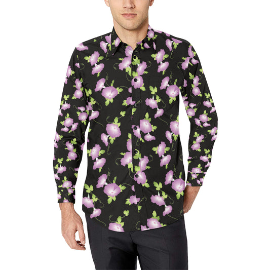 Morning Glory Pattern Print Design MG02 Men's Long Sleeve Shirt